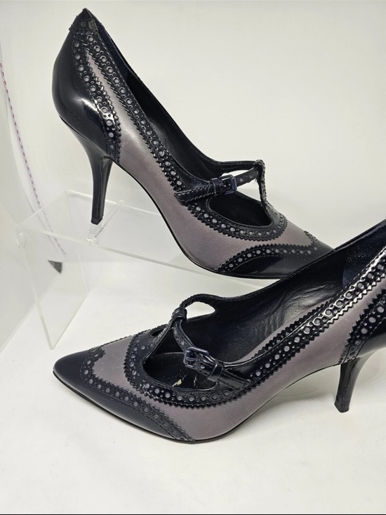 Tory Burch Shoes - Tory Burch Black and Gray Pointed-Toe Mary Jane Heels